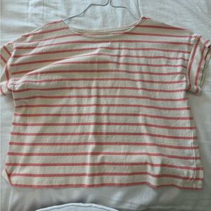Madewell Coral and Cream Striped Tee